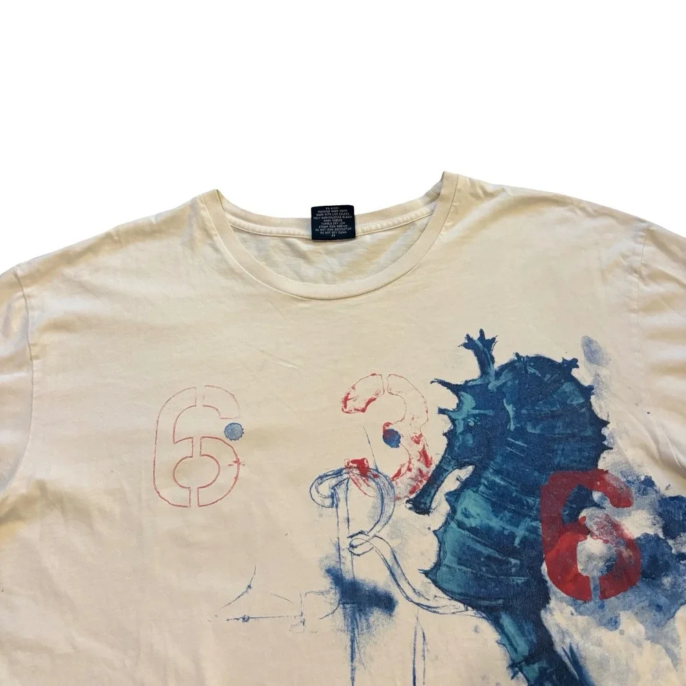 Vintage Polo Ralph Lauren Mens XL Cream Seahorse Graphic Shirt Short Sleeve Tee